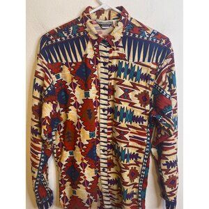 Vintage ROCKIES Button Long Sleeve Brushpopper Shirt Aztec Southwest MEDIUM